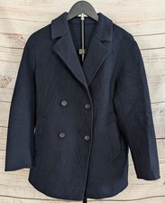 Uniqlo Peacoat Womens XS Midnight Navy Blue Wool Blend Double Breasted Pea Coat