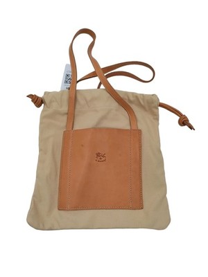 Il Bisonte Damen Tasche hellbraun Leder mit Baumwolle Schultertasche