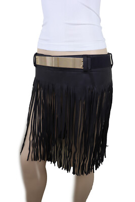 Brand New Women Black Color Skirt Faux Leather Fashion Belt Gold