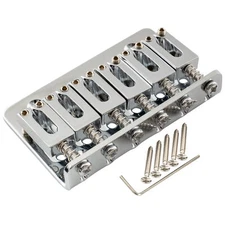 Musiclily Chrome 65mm Fixed Hardtail Top Load 6 String Electric Guitar Bridge