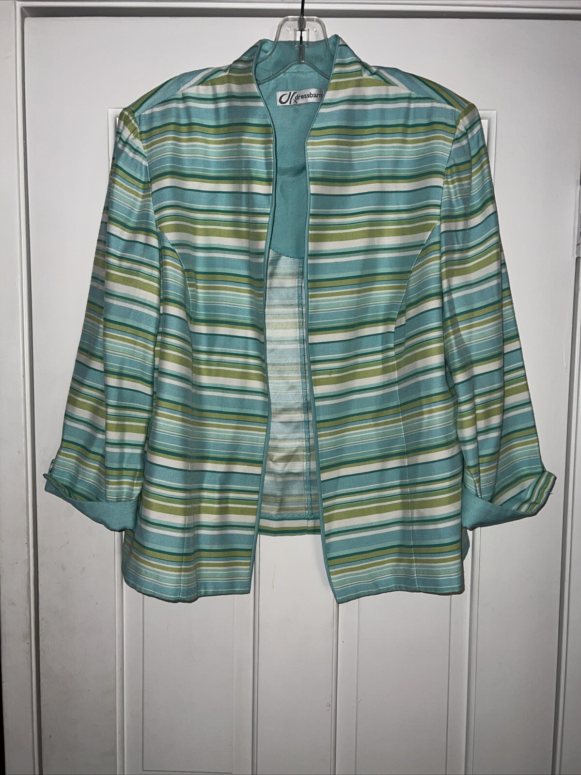 Dress Barn Green Striped 14 Open Top One Piece Tunic-image