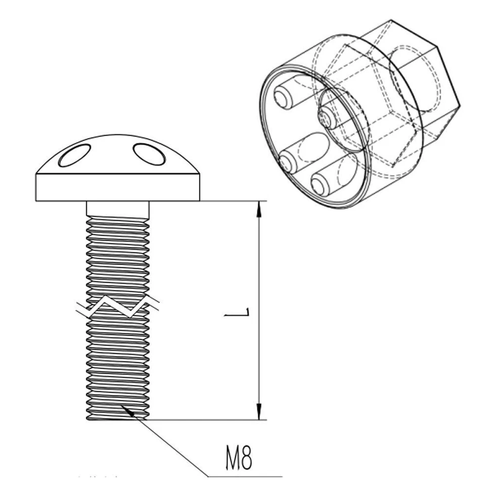 Chave de parafuso/parafuso anti-roubo M8 de aço inoxidável para barra de luz LED lâmpada de neblina segurança - Imagem 3 de 4