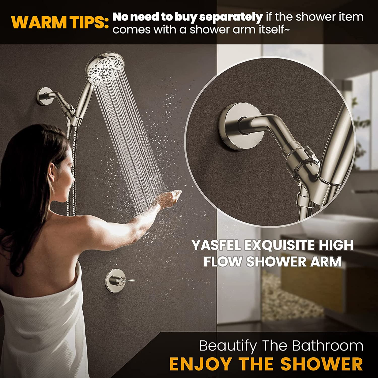 Shower Arm Modern Wall Mounted Shower Extension Pipe Tape Brushed Nickel 6 Inch