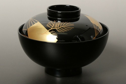 Owan Japanese soup bowl Echizen Lacquerware Handcraft Fan Pine set of 5 - Picture 2 of 6