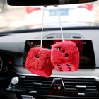 1 Pair Auto Red Fuzzy Dice Front Car Plush Hanging Rearview Mirror Decors