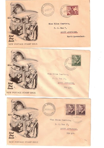 Australia 1950/52 Group on WIDE WORLD FDCs,cds SOUTH JOHNSTONE Qld   (3 Covers)