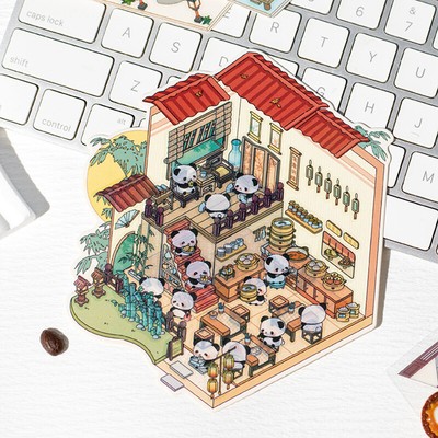 1 Set National Style Panda 3D House Sticker DIY Cabin Scene Stacking Stickers