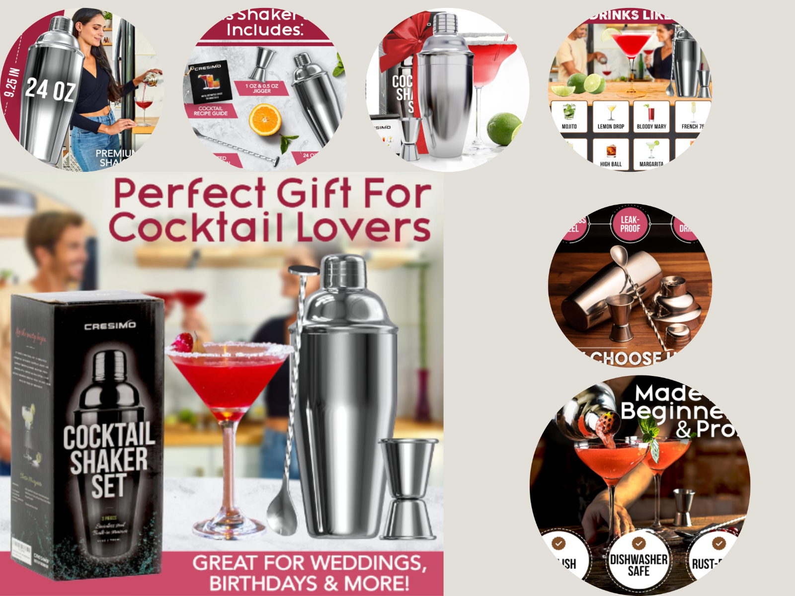 24oz Cocktail Shaker Set with Bar Accessories for Home Bar Shaker Set