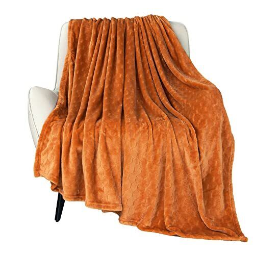 Fleece Blanket Textured Fuzzy Plush Throw Blanket Twin Twin- 60" x 80" Pumpkin - Picture 2 of 7
