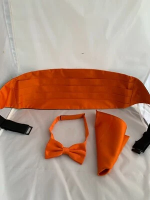 ESSENTIALS BY MANUEL 5 Pleats - 6" Wide Polyester Orange Cummerbund-Up to 52" Waist + Bow tie & Hanky