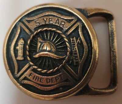 RARE Belt Buckle - 5 Year Fire Dept Belt Buckle by Tech Ether Guild  Red Brass