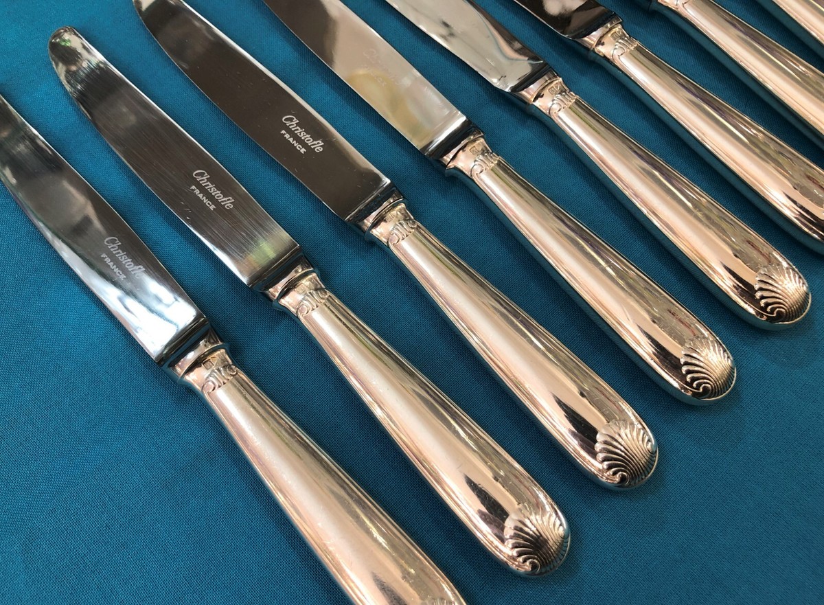 CHRISTOFLE 12 couteaux à entremet en métal argenté modèle coquille vendome | Métal argenté modèle