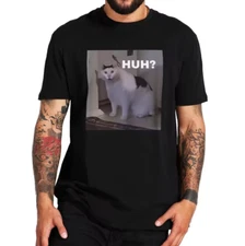 Retro Huh Cat Meme T Shirt Cute Cats Lovers Graphic T-shirts For Men Women