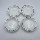 4-VINTAGE PYREX/ Corning Ware Milk Glass Dessert Bowls W/Maroon Red Rim MCM