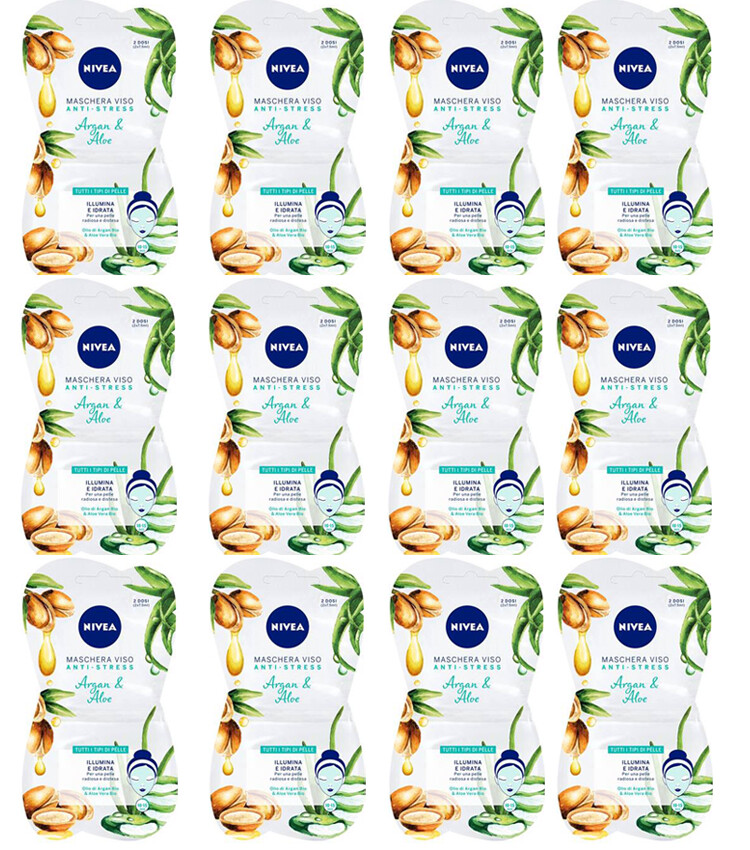12 NIVEA MASCHRA ANTI-STRESS Argan Aloe Illumina Idrata tutti i tipi di pelle