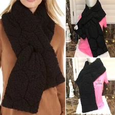 INC~Quilted Teddy Faux-Fur/Puffer~REVERSIBLE~Pull Thru Scarf~Black~NWT