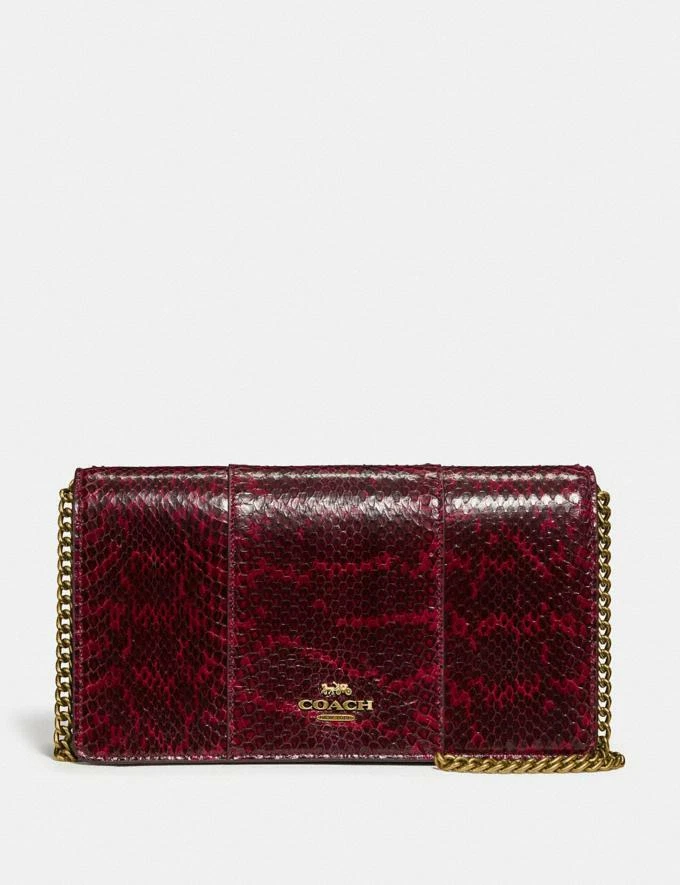 Coach Callie Foldover Chain Clutch Colorblock Snake Leather Deep