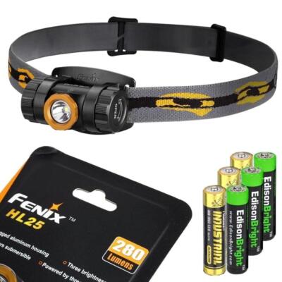 Fenix HL25 280 Lumen Light Weight LED Headlamp (Gold Color), EdisonBright battry