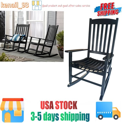 Mainstays Outdoor Wood Porch Rocking Chair, Black Color, Rocker Chairs