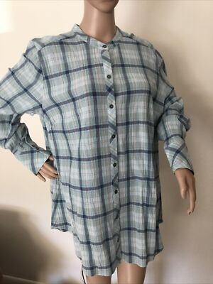 j jill seafoam button down  cozy Blue Plaid 54%cotton 46% rayon NWT S L Tag $89.