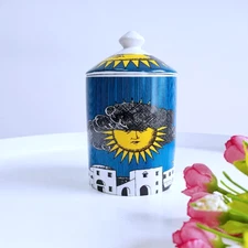 Hand Made Big Eyes Jar With Lids Ceramic Decorative Candle Holder Storage Box