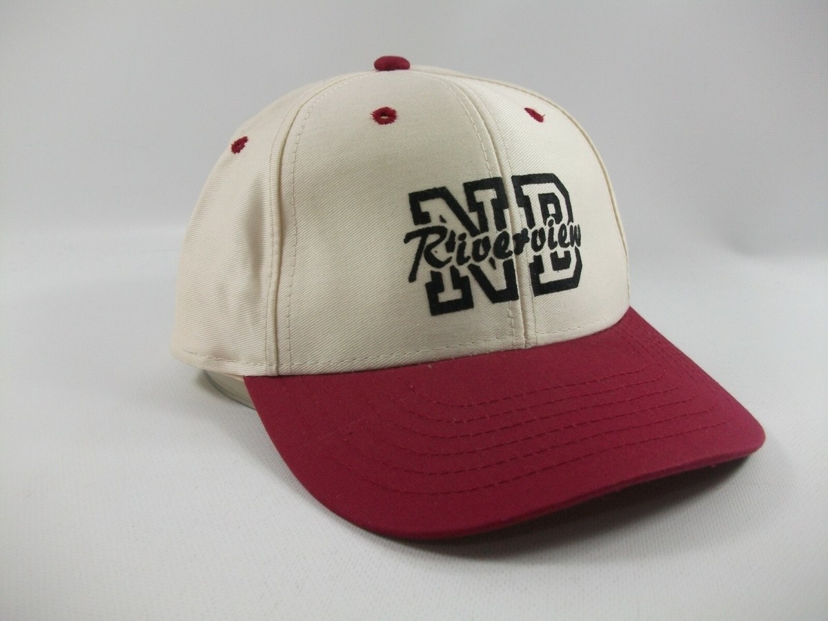 Riverview NB Hat Beige Burgundy Spell Out Script Strapback