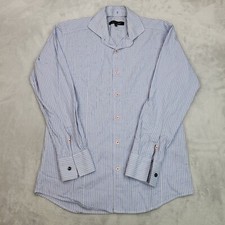 Bogosse Shirt Mens Medium Blue Cotton Stripe Dress Button Up Collar Size 3 Adult