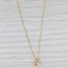 Small Diamond Heart Pendant Necklace 18k Yellow Gold 16" 17" 18" Cable Chain