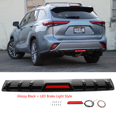 For Toyota Highlander XLE XSE Glossy Black Rear Bumper Diffuser Lip w/ Led Light