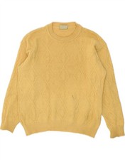 RODES Mens Crew Neck Jumper Sweater Large Yellow Argyle/Diamond Wool BK16