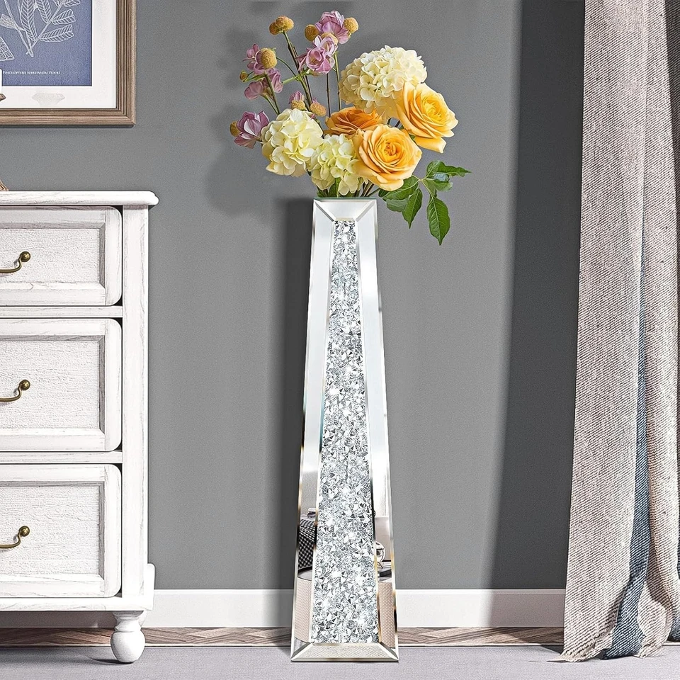 Vaso de chão de diamante esmagado 29" de altura, vasos de vidro de cristal espelho para flores - Imagem 3 de 4