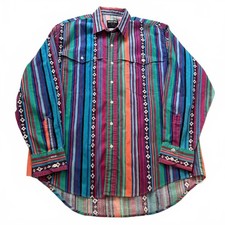 Vtg 90s Wrangler Frontier Series Shirt Mens Large FS702WB Aztec Striped Longhorn