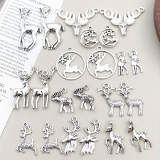 44Pcs New Antique Silver Alloy Christmas Deer Series Pendants, DIY Bracelets