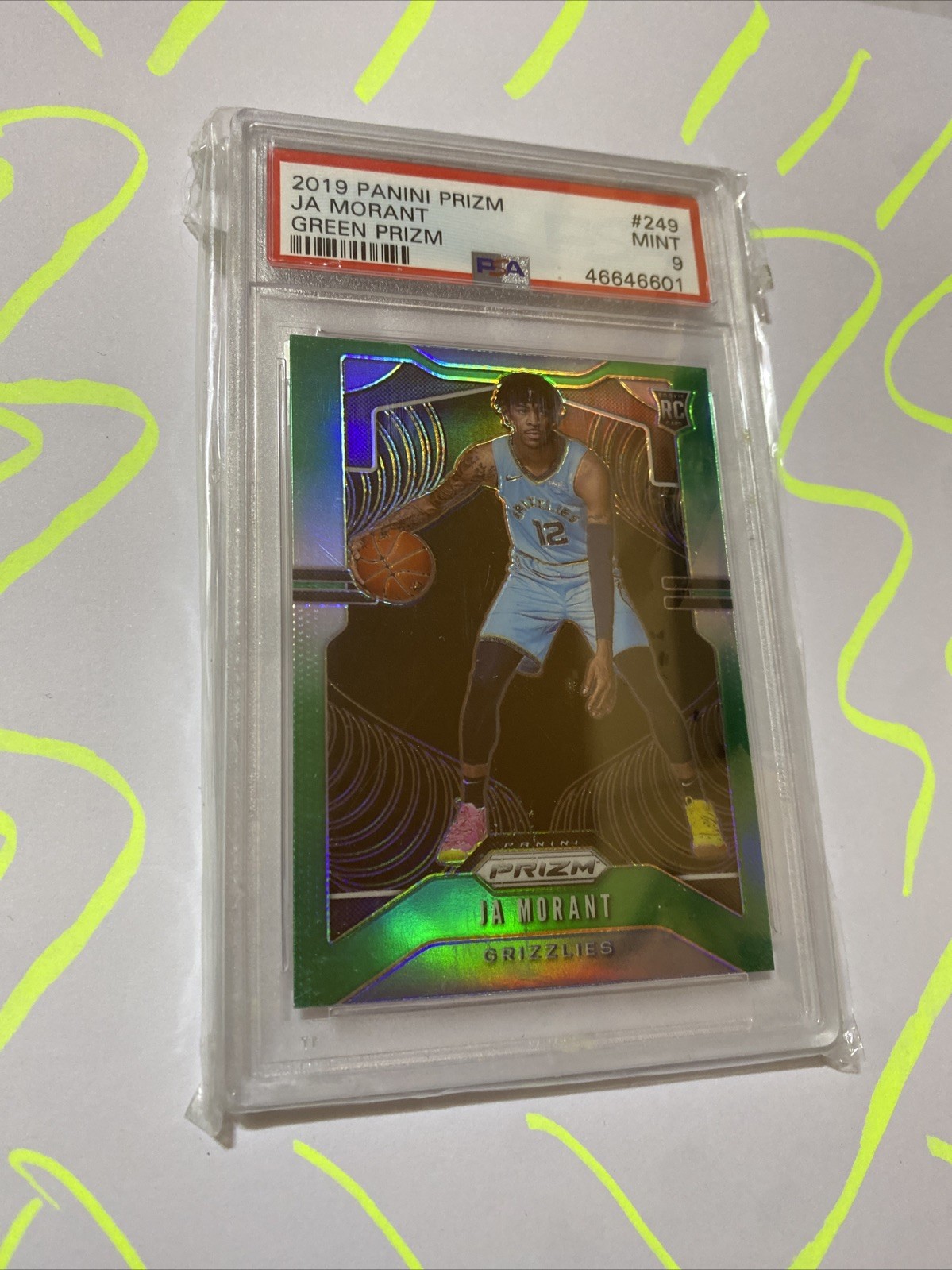 JA Morant 2019 Panini 249 Green Prizm RC Memphis Grizzlies PSA 9