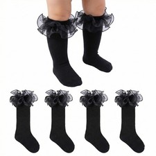 Baby Knee High Socks Girls Non Slip Long Socks Lace Ruffle Stockings for Newb...