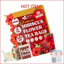 FRESHDRINKUS 140 Hibiscus Flowers Tea Bags, 100 Natural, Pure from Hibiscus Flo