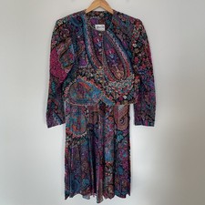 VTG 80s Paisley Jacket Skirt Set Linda Hutley For Jeffrey  Dara 11/12 Quilted