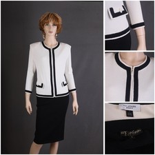 St. John LEGACY KNIT 2 PC SUIT,JACKET SKIRT, SIZE 14 12, BLACK/WHITE, CHIC 