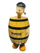 Vintage J. Chein tin litho wind-up Popeye in a barrel 1930s