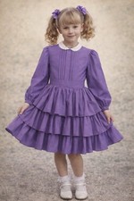 Vtg Girls Martha s Miniatures Sz 12 PARTY DRESS Purple Ruffles w/Bell Pageant