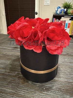 Artificial Red Rose Flower Box   Valentine s Day Gift Décor   Elegant Black Hat