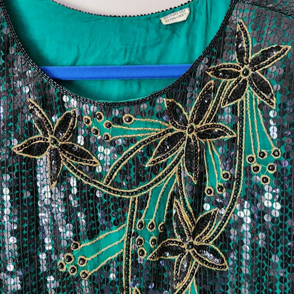 Blusa de seda vintage 3X negra con cuentas lentejuelas cóctel noche Lawrence K Foto 2 de 4