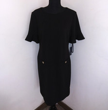 Tommy Hilfiger Black Flutter Sleeve Patch Pocket Shift Dress Size 12