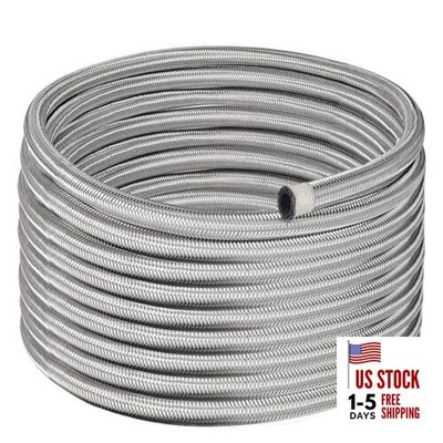  8AN Fuel Line, 8AN Braided Fuel Hose Nylon CPE 20FT 8AN 20FT Silver