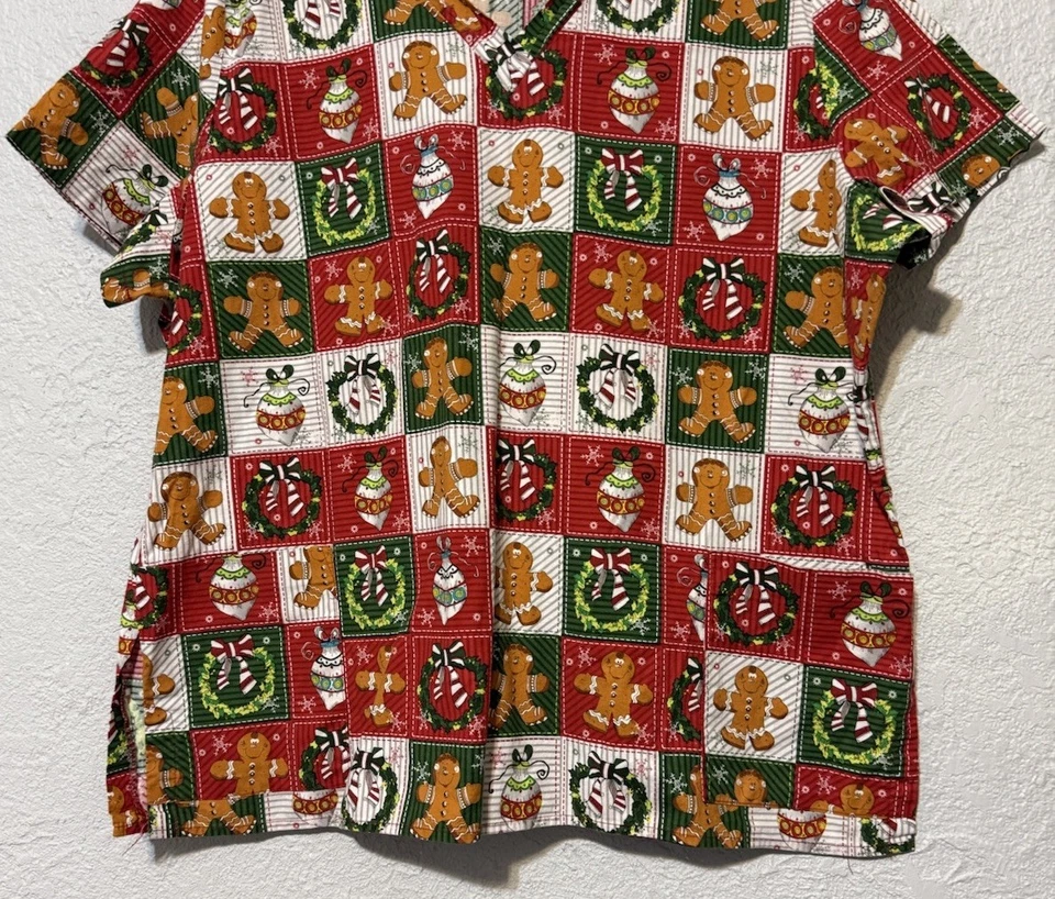 Comfy Cotton Scrubs Brand Christmas Themed 100% Cotton Size XL Scrub Top - Image 3 of 4