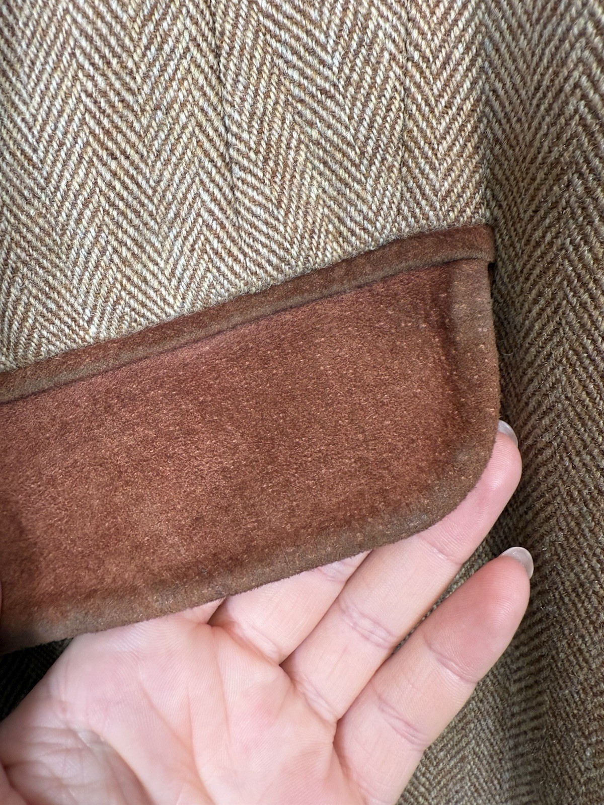 Holland Cooper Coat Size UK 16 Brown Tweed Wool Suede Long Blazer Jacket Country