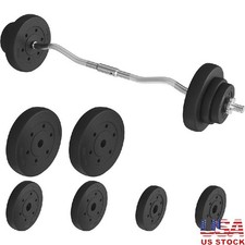 44lb Barbell Weight Set W/ Curl Bar Weight Plates  Star Locks Home Gym Fitness