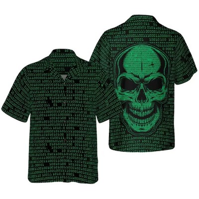 Hacker Skull Hawaiian Shirt Green Binary