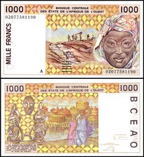 West African States - Ivory Coast 1000 Francs, 2002, P-111Ak, UNC