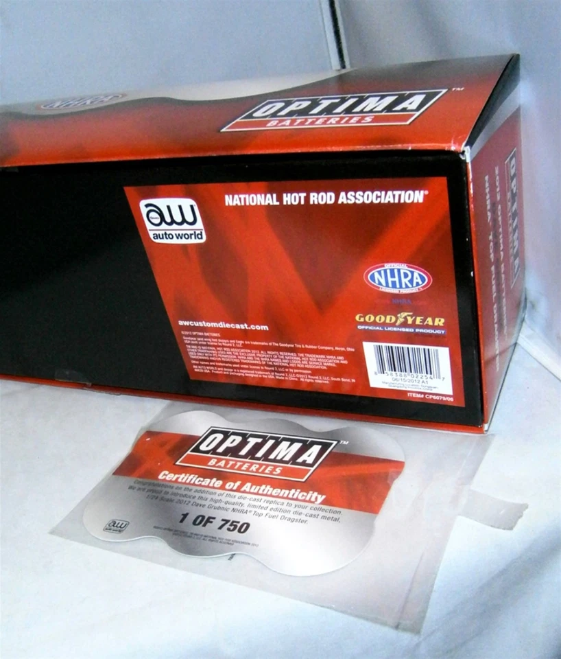 1:24 2012 Auto World RC2 NHRA Top Fuel Dragster Optima Baterías Dave Grubnic Foto 4 de 4